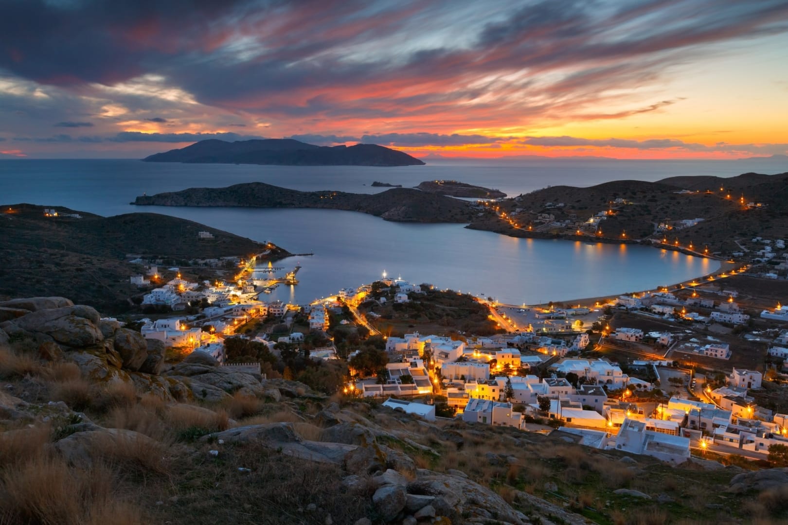 Sikinos Harbour at night